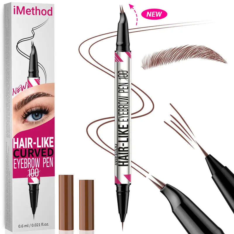 Imethod Curved Eyebrow Pen - Microblading, Liquid, 2-In-1 Dual-Ended with Micro-Fork-Tip Applicator, Waterproof and Long Lasting Makeup Cosmetic,#Sohochic