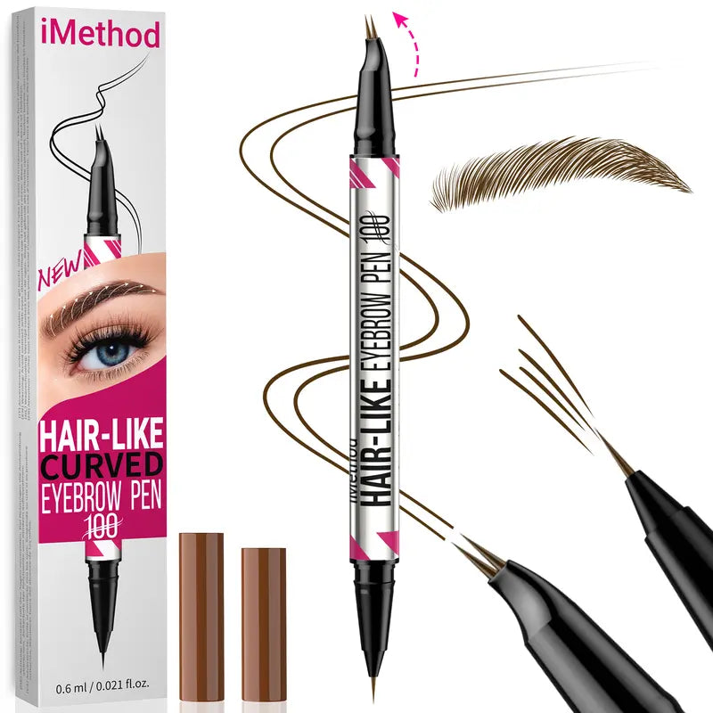 Imethod Curved Eyebrow Pen - Microblading, Liquid, 2-In-1 Dual-Ended with Micro-Fork-Tip Applicator, Waterproof and Long Lasting Makeup Cosmetic,#Sohochic