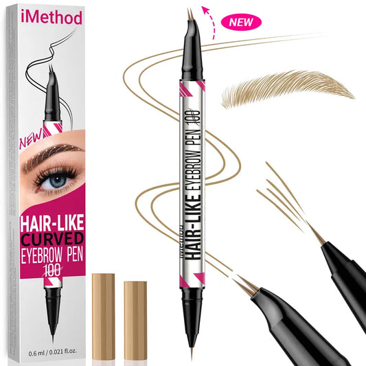 Imethod Curved Eyebrow Pen - Microblading, Liquid, 2-In-1 Dual-Ended with Micro-Fork-Tip Applicator, Waterproof and Long Lasting Makeup Cosmetic,#Sohochic