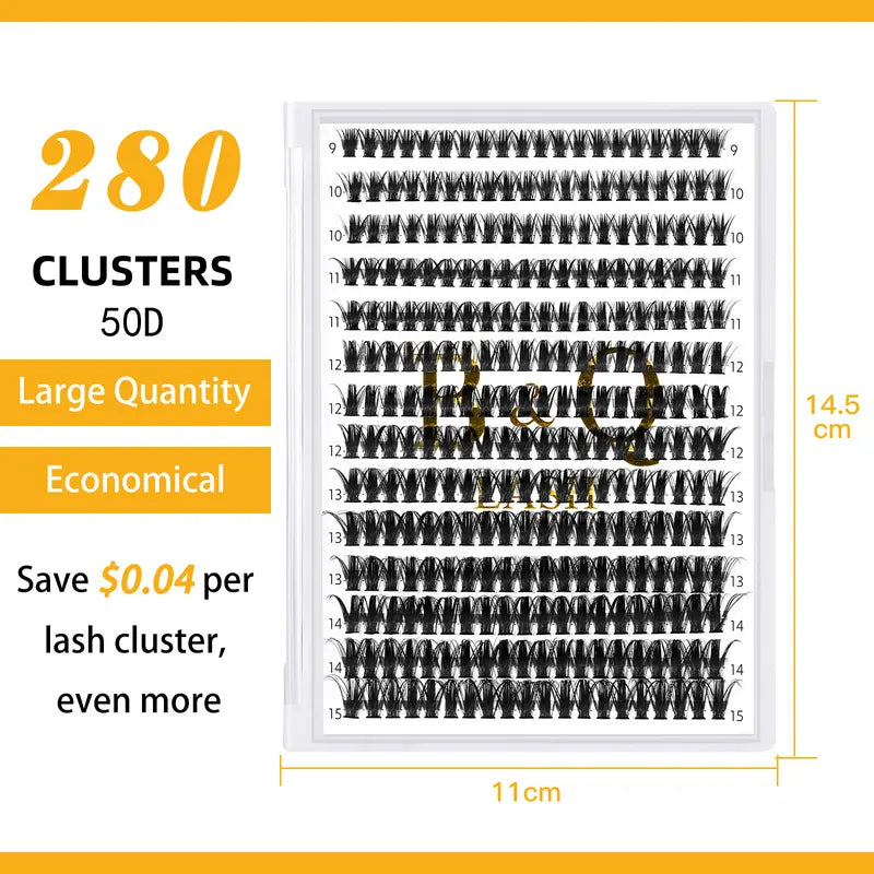 B&Q 30D-40D Vegan Cosmetic Lash Kit - Adult Individual False Eyelashes, Lash Cluster, Nature-Infused Natural Look, Long-Lasting, Lengthening, Beginner-Friendly, with Bond&Seal Remover for At-Home Extensions, so Tea #Sohochic Glam Makeup