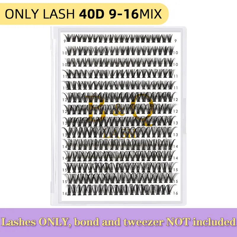 B&Q 30D-40D Vegan Cosmetic Lash Kit - Adult Individual False Eyelashes, Lash Cluster, Nature-Infused Natural Look, Long-Lasting, Lengthening, Beginner-Friendly, with Bond&Seal Remover for At-Home Extensions, so Tea #Sohochic Glam Makeup