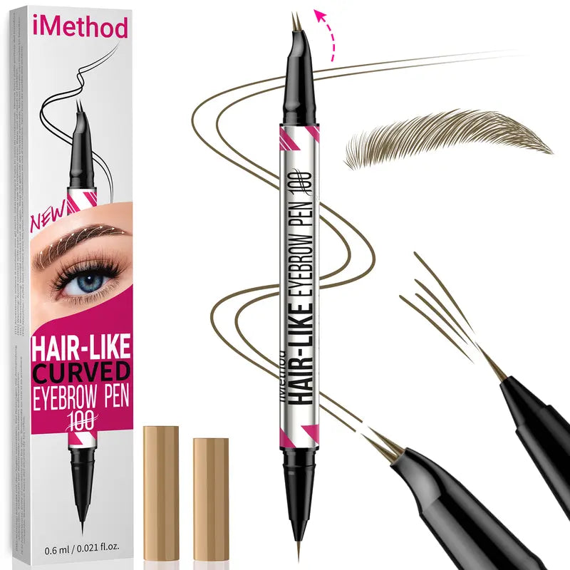 Imethod Curved Eyebrow Pen - Microblading, Liquid, 2-In-1 Dual-Ended with Micro-Fork-Tip Applicator, Waterproof and Long Lasting Makeup Cosmetic,#Sohochic