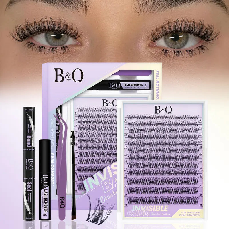B&Q 30D-40D Vegan Cosmetic Lash Kit - Adult Individual False Eyelashes, Lash Cluster, Nature-Infused Natural Look, Long-Lasting, Lengthening, Beginner-Friendly, with Bond&Seal Remover for At-Home Extensions, so Tea #Sohochic Glam Makeup