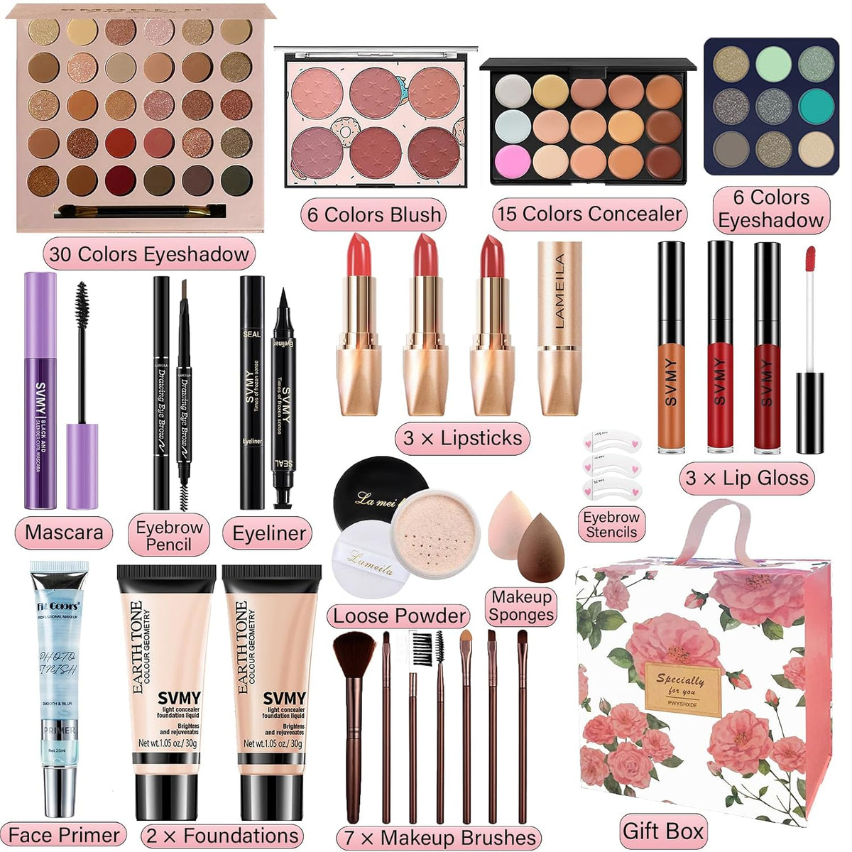 Makeup Set for Women, Makeup Kit for Beginners Teen Girls, Makeup Gift Set for Teens, Makeup Kit for Girls, Eyeshadow Palette, Lip Gloss, Face & Eye Make Up