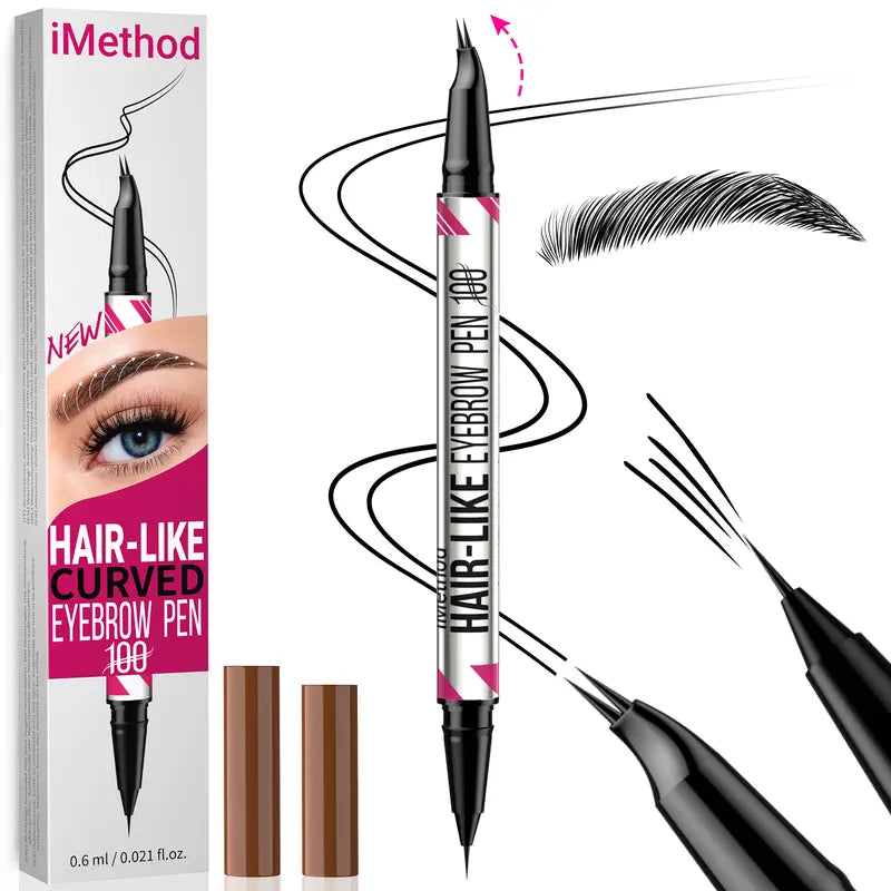 Imethod Curved Eyebrow Pen - Microblading, Liquid, 2-In-1 Dual-Ended with Micro-Fork-Tip Applicator, Waterproof and Long Lasting Makeup Cosmetic,#Sohochic