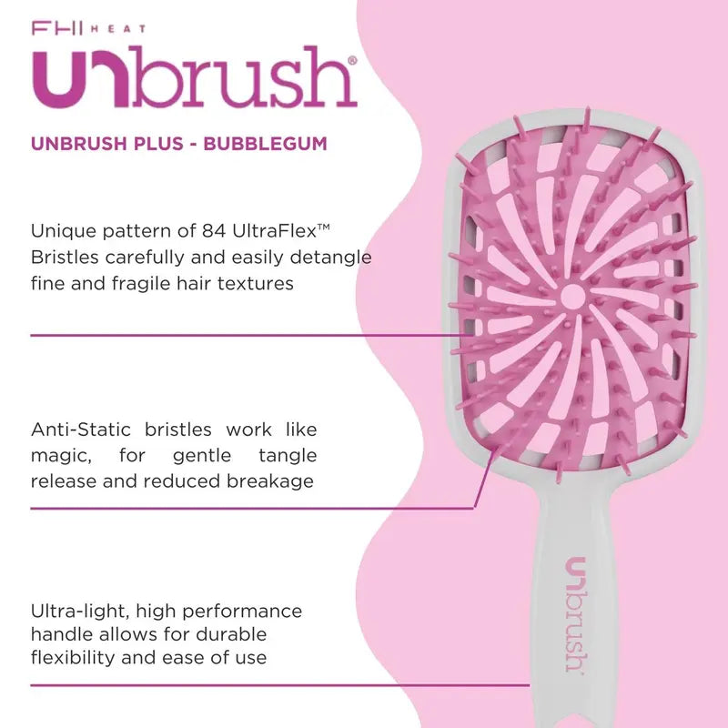 Unbrush plus Detangling Hair Brush, Gentle Tangle Release, Reduced Dreakage, Decreases Hair Drying Time, Easy-To-Clean, Ultra Light, Soft Bristle by FHI HEAT