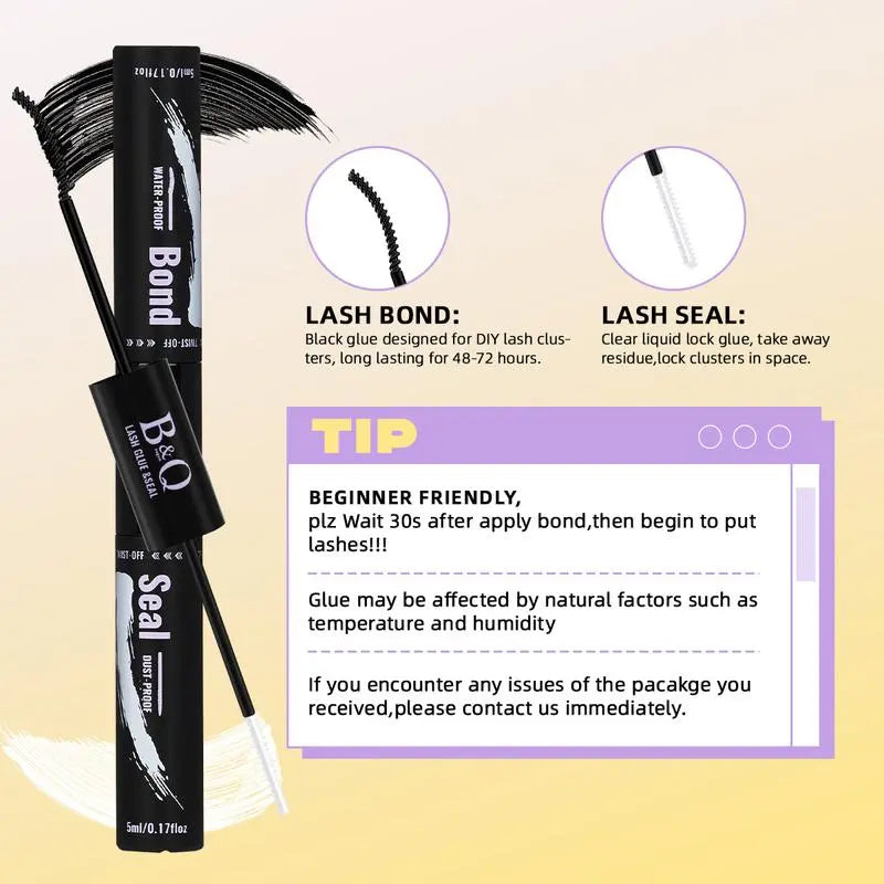 B&Q 30D-40D Vegan Cosmetic Lash Kit - Adult Individual False Eyelashes, Lash Cluster, Nature-Infused Natural Look, Long-Lasting, Lengthening, Beginner-Friendly, with Bond&Seal Remover for At-Home Extensions, so Tea #Sohochic Glam Makeup