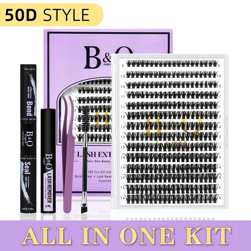 B&Q 30D-40D Vegan Cosmetic Lash Kit - Adult Individual False Eyelashes, Lash Cluster, Nature-Infused Natural Look, Long-Lasting, Lengthening, Beginner-Friendly, with Bond&Seal Remover for At-Home Extensions, so Tea #Sohochic Glam Makeup