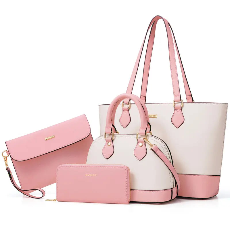 BAGSURE Women'S 4PCS Synthetic Leather Purses Gift Set - Fashion Design Tote (Largest:10.5X13In), Crossbody Bag, Wallet Combo, Durable Organizer, Smooth Stitching, Bags on a Budget, Girlfriend Gifts