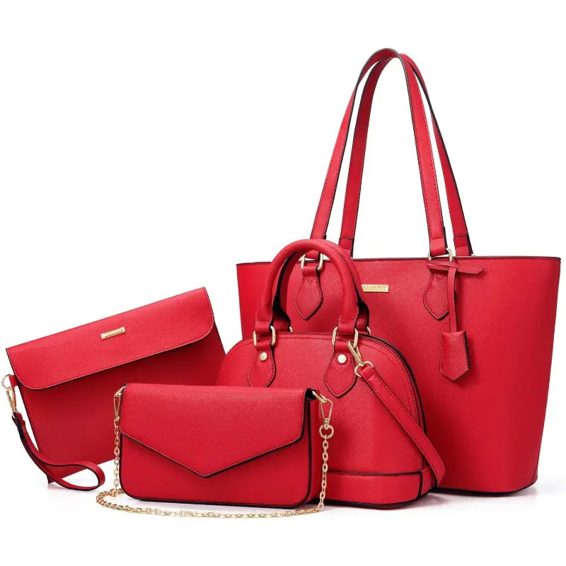 BAGSURE Women'S 4PCS Synthetic Leather Purses Gift Set - Fashion Design Tote (Largest:10.5X13In), Crossbody Bag, Wallet Combo, Durable Organizer, Smooth Stitching, Bags on a Budget, Girlfriend Gifts