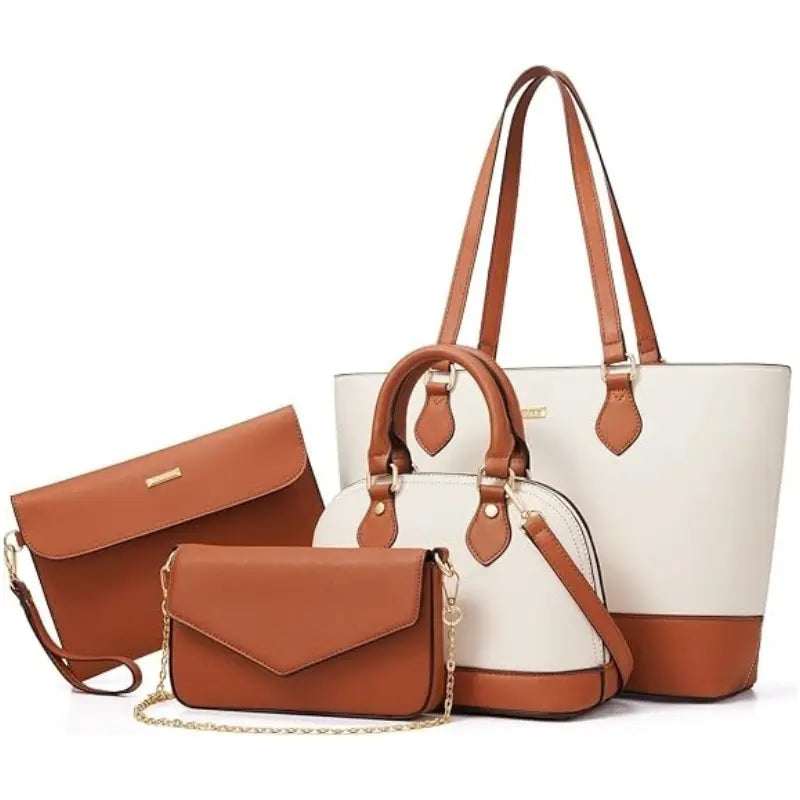 BAGSURE Women'S 4PCS Synthetic Leather Purses Gift Set - Fashion Design Tote (Largest:10.5X13In), Crossbody Bag, Wallet Combo, Durable Organizer, Smooth Stitching, Bags on a Budget, Girlfriend Gifts
