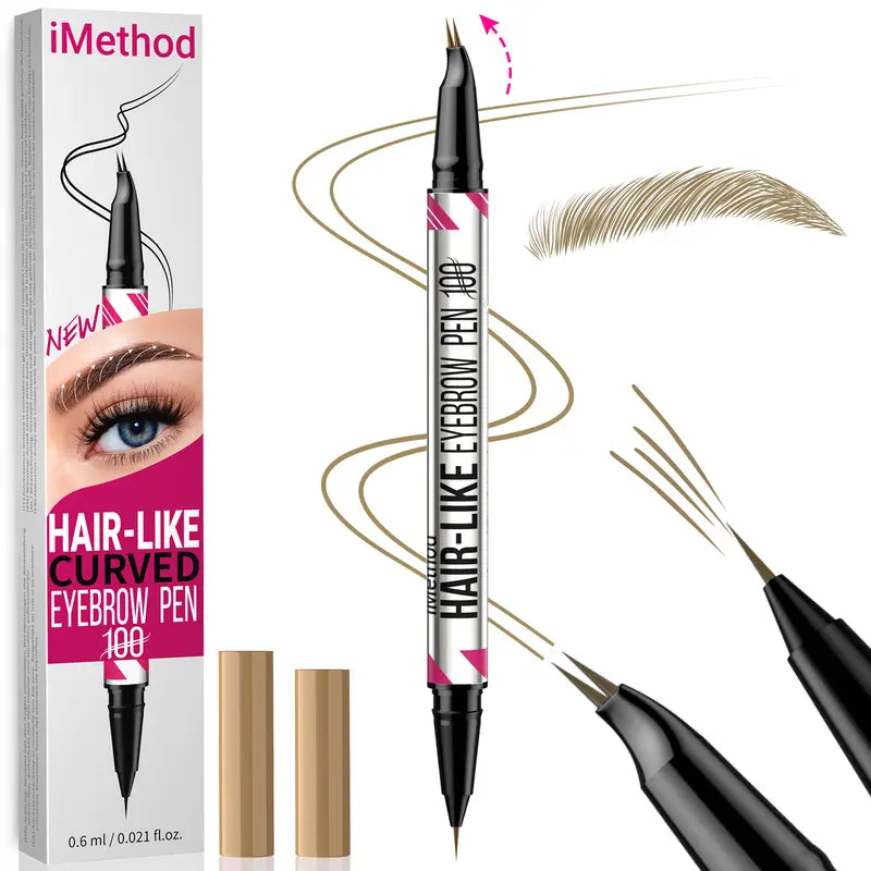 Imethod Curved Eyebrow Pen - Microblading, Liquid, 2-In-1 Dual-Ended with Micro-Fork-Tip Applicator, Waterproof and Long Lasting Makeup Cosmetic,#Sohochic