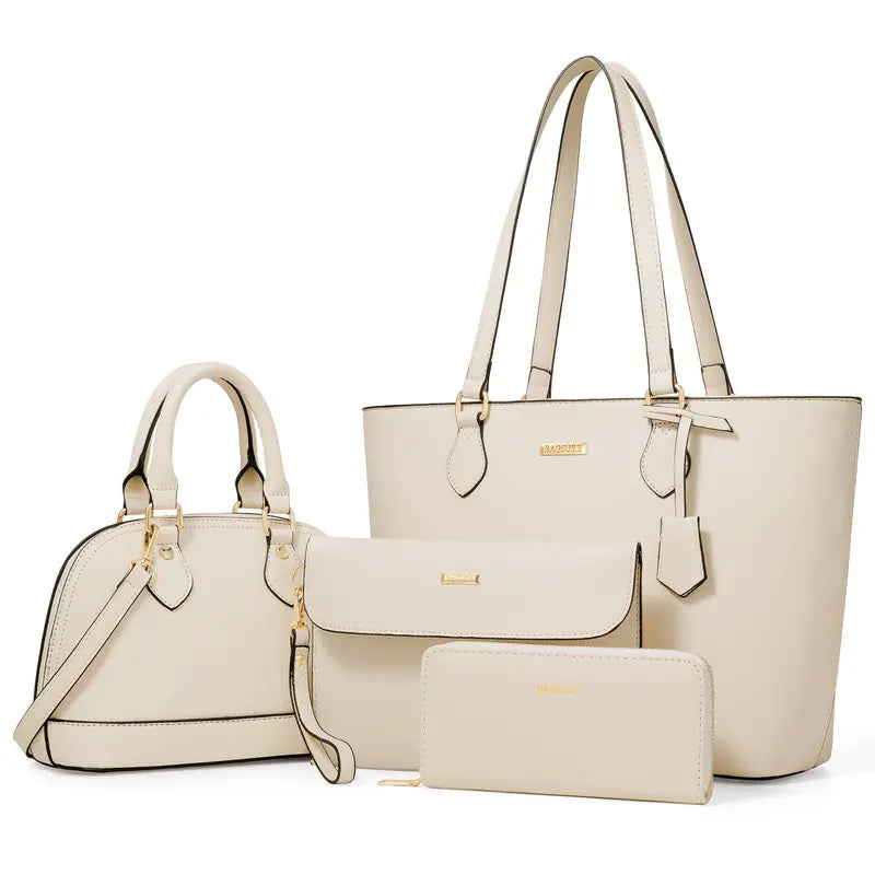 BAGSURE Women'S 4PCS Synthetic Leather Purses Gift Set - Fashion Design Tote (Largest:10.5X13In), Crossbody Bag, Wallet Combo, Durable Organizer, Smooth Stitching, Bags on a Budget, Girlfriend Gifts