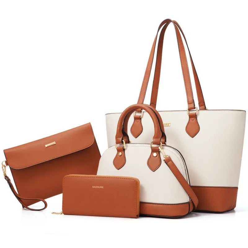 BAGSURE Women'S 4PCS Synthetic Leather Purses Gift Set - Fashion Design Tote (Largest:10.5X13In), Crossbody Bag, Wallet Combo, Durable Organizer, Smooth Stitching, Bags on a Budget, Girlfriend Gifts