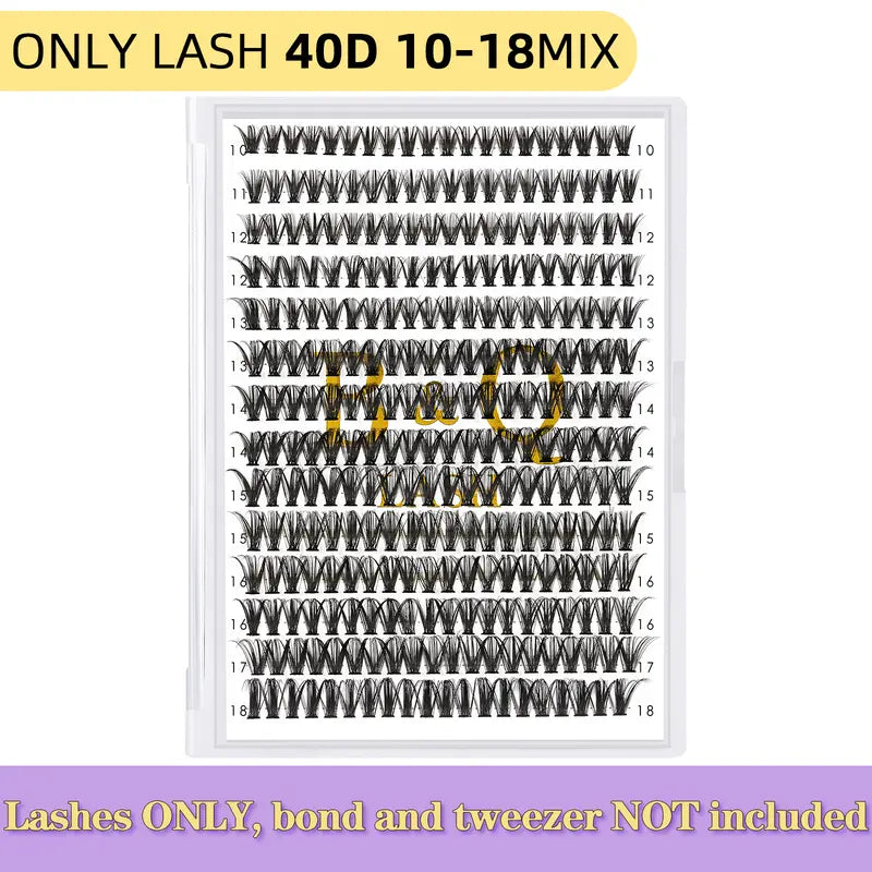 B&Q 30D-40D Vegan Cosmetic Lash Kit - Adult Individual False Eyelashes, Lash Cluster, Nature-Infused Natural Look, Long-Lasting, Lengthening, Beginner-Friendly, with Bond&Seal Remover for At-Home Extensions, so Tea #Sohochic Glam Makeup