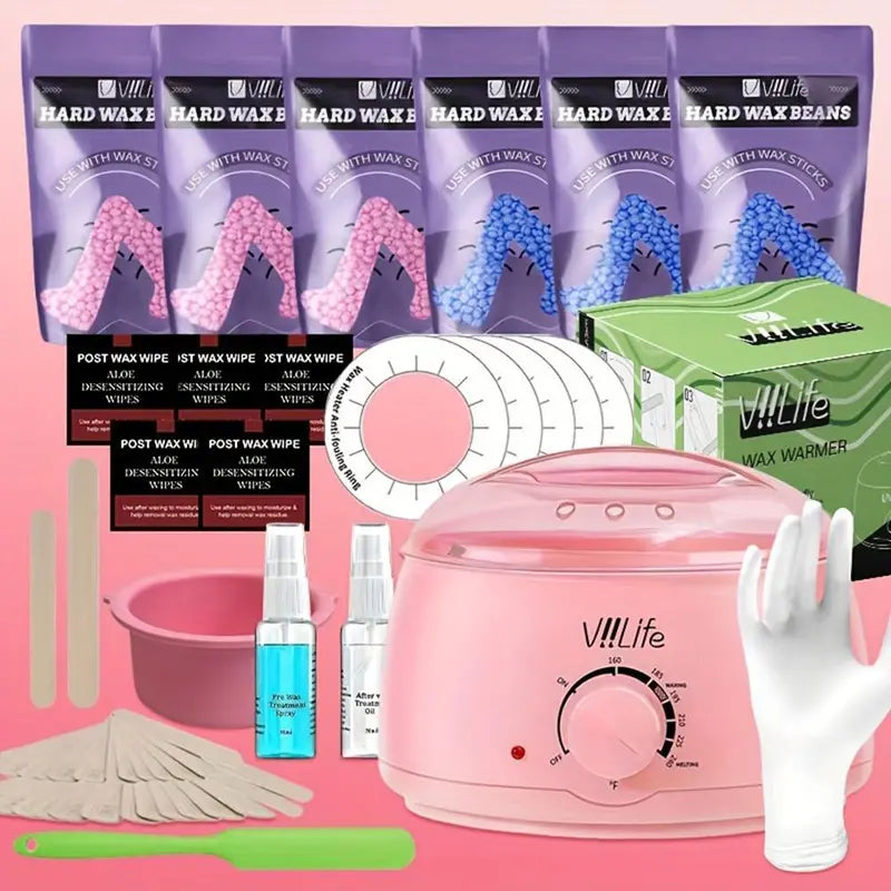 [New]Viilife Beginner Hard Waxing Kit - 6 Pack Hypoallergenic Plant-Based Beeswax Beads, Hot Pot, 20 Sticks, 10 Nose Sticks, Gentle for Sensitive & All Skin Types, Face & Body, Bikini Hair Removal，Halloween Sale，Fall Sale，Early Black Friday