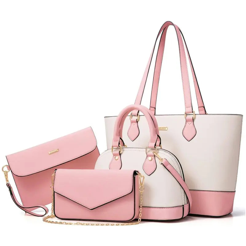 BAGSURE Women'S 4PCS Synthetic Leather Purses Gift Set - Fashion Design Tote (Largest:10.5X13In), Crossbody Bag, Wallet Combo, Durable Organizer, Smooth Stitching, Bags on a Budget, Girlfriend Gifts