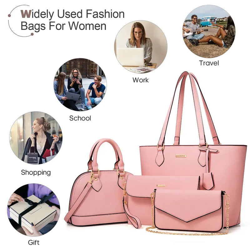 BAGSURE Women'S 4PCS Synthetic Leather Purses Gift Set - Fashion Design Tote (Largest:10.5X13In), Crossbody Bag, Wallet Combo, Durable Organizer, Smooth Stitching, Bags on a Budget, Girlfriend Gifts