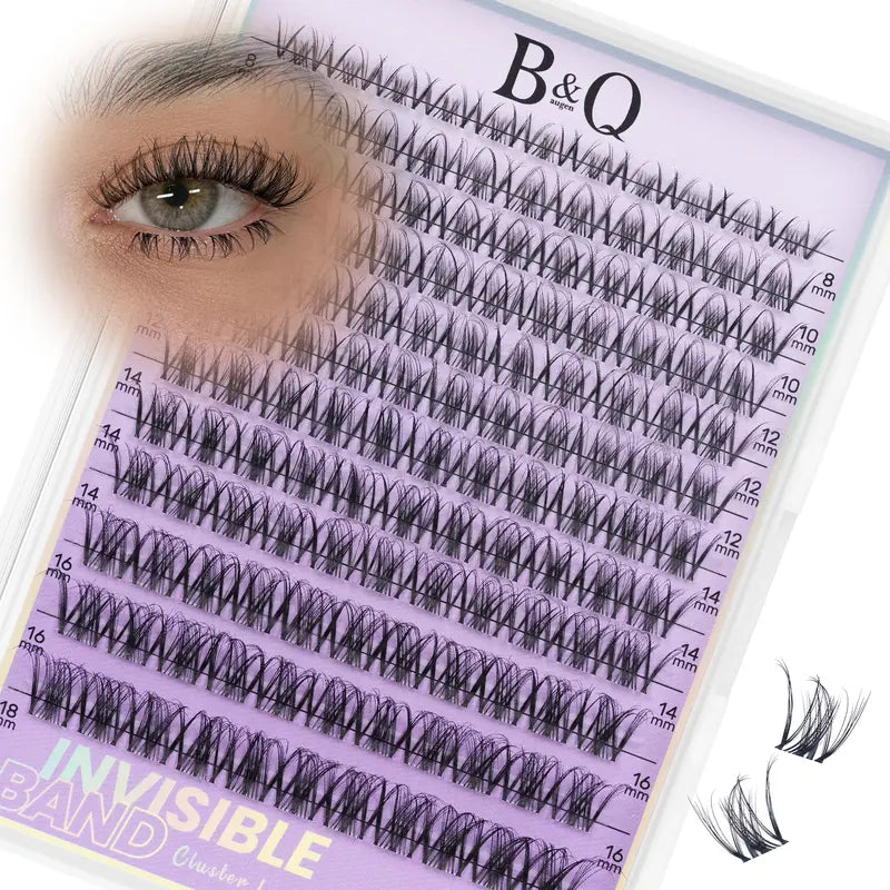 B&Q 30D-40D Vegan Cosmetic Lash Kit - Adult Individual False Eyelashes, Lash Cluster, Nature-Infused Natural Look, Long-Lasting, Lengthening, Beginner-Friendly, with Bond&Seal Remover for At-Home Extensions, so Tea #Sohochic Glam Makeup