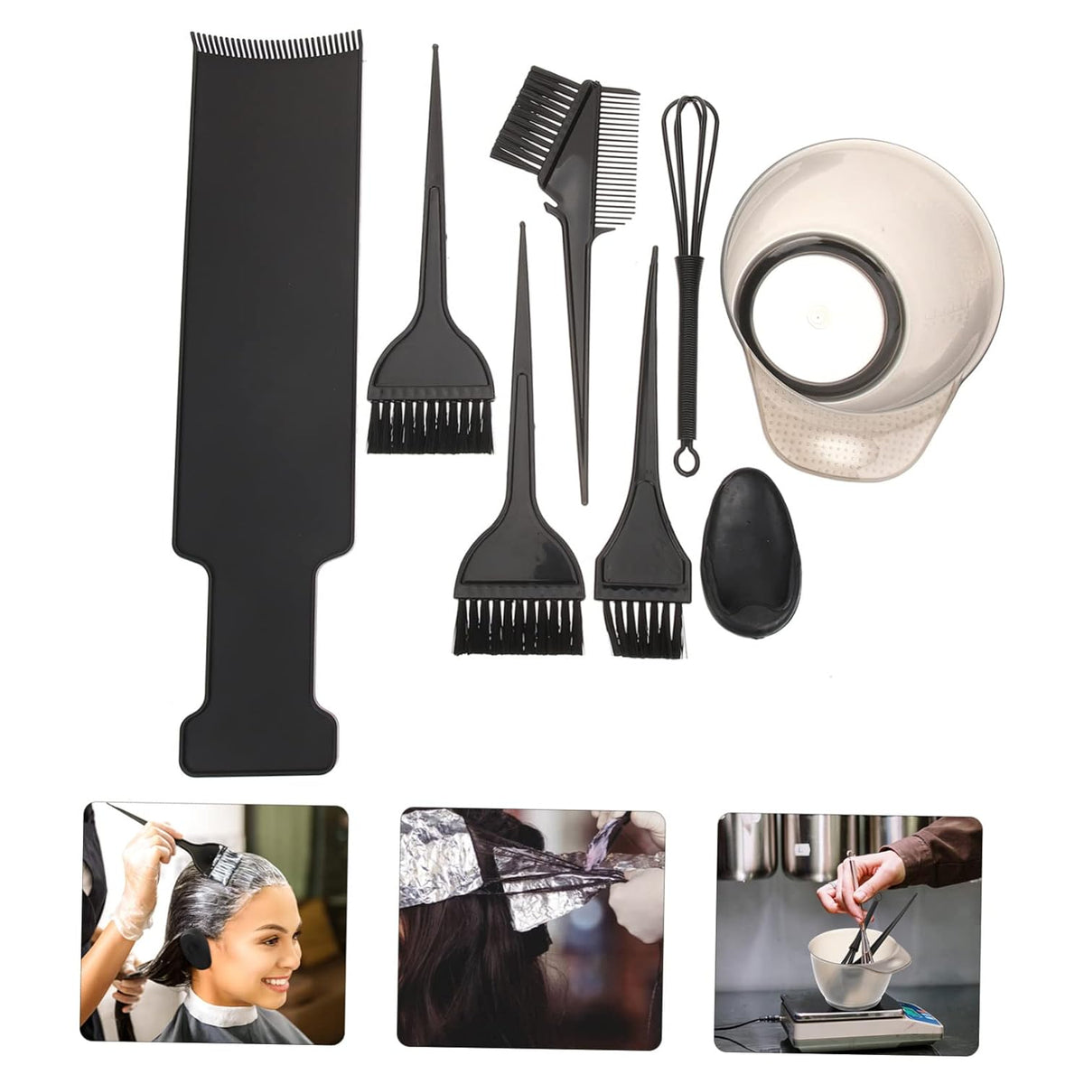 Hair Dye Bowl Set with Mixing Spoon, Plastic Black