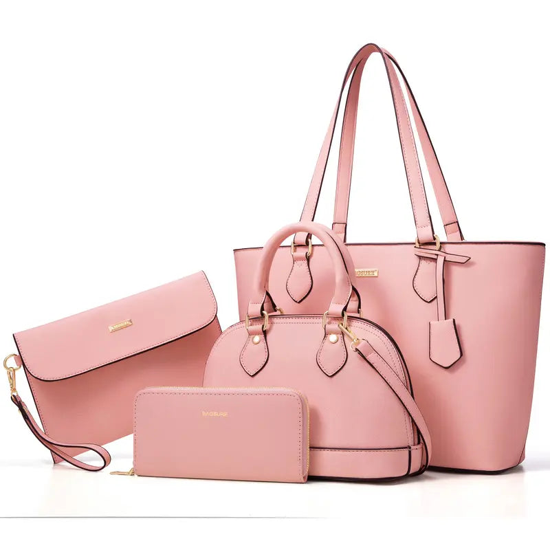 BAGSURE Women'S 4PCS Synthetic Leather Purses Gift Set - Fashion Design Tote (Largest:10.5X13In), Crossbody Bag, Wallet Combo, Durable Organizer, Smooth Stitching, Bags on a Budget, Girlfriend Gifts