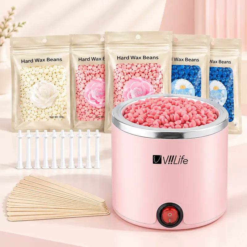 [New]Viilife Beginner Hard Waxing Kit - 6 Pack Hypoallergenic Plant-Based Beeswax Beads, Hot Pot, 20 Sticks, 10 Nose Sticks, Gentle for Sensitive & All Skin Types, Face & Body, Bikini Hair Removal，Halloween Sale，Fall Sale，Early Black Friday