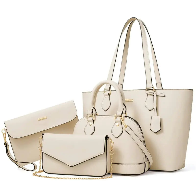 BAGSURE Women'S 4PCS Synthetic Leather Purses Gift Set - Fashion Design Tote (Largest:10.5X13In), Crossbody Bag, Wallet Combo, Durable Organizer, Smooth Stitching, Bags on a Budget, Girlfriend Gifts