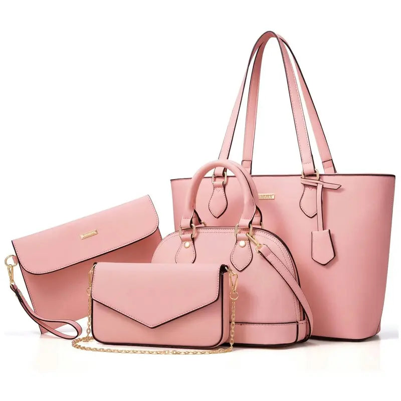 BAGSURE Women'S 4PCS Synthetic Leather Purses Gift Set - Fashion Design Tote (Largest:10.5X13In), Crossbody Bag, Wallet Combo, Durable Organizer, Smooth Stitching, Bags on a Budget, Girlfriend Gifts