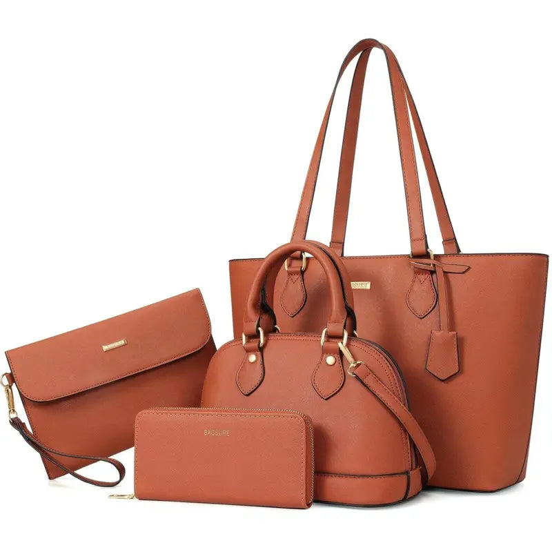 BAGSURE Women'S 4PCS Synthetic Leather Purses Gift Set - Fashion Design Tote (Largest:10.5X13In), Crossbody Bag, Wallet Combo, Durable Organizer, Smooth Stitching, Bags on a Budget, Girlfriend Gifts