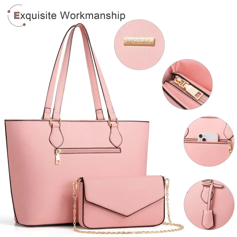 BAGSURE Women'S 4PCS Synthetic Leather Purses Gift Set - Fashion Design Tote (Largest:10.5X13In), Crossbody Bag, Wallet Combo, Durable Organizer, Smooth Stitching, Bags on a Budget, Girlfriend Gifts