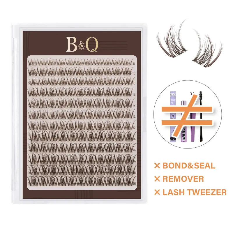 B&Q 30D-40D Vegan Cosmetic Lash Kit - Adult Individual False Eyelashes, Lash Cluster, Nature-Infused Natural Look, Long-Lasting, Lengthening, Beginner-Friendly, with Bond&Seal Remover for At-Home Extensions, so Tea #Sohochic Glam Makeup