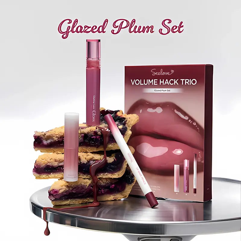 Volume Hack Trio Sweet Fig Set | Lip Combo for Plump, Hydrated & Glossy Lips | 3-In-1 Kit (3 Shades, Lip Mate Pencil 0.5G, Melting Balm 3.5G, & Color Gloss 4G)