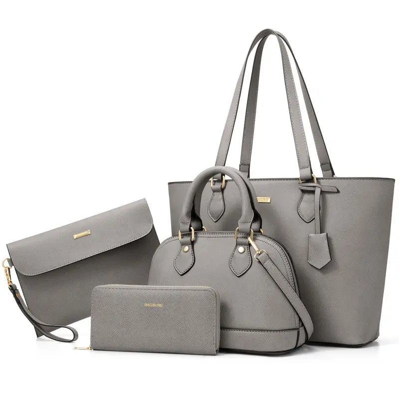 BAGSURE Women'S 4PCS Synthetic Leather Purses Gift Set - Fashion Design Tote (Largest:10.5X13In), Crossbody Bag, Wallet Combo, Durable Organizer, Smooth Stitching, Bags on a Budget, Girlfriend Gifts