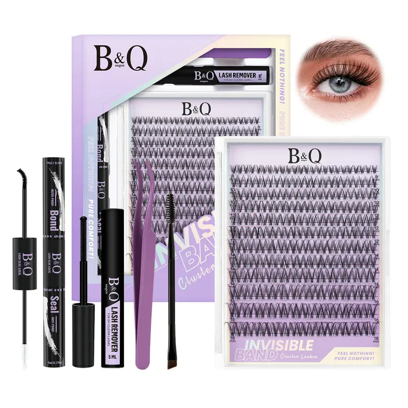 B&Q 30D-40D Vegan Cosmetic Lash Kit - Adult Individual False Eyelashes, Lash Cluster, Nature-Infused Natural Look, Long-Lasting, Lengthening, Beginner-Friendly, with Bond&Seal Remover for At-Home Extensions, so Tea #Sohochic Glam Makeup