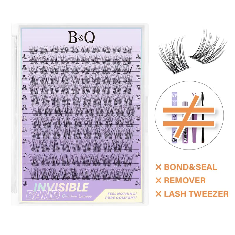 B&Q 30D-40D Vegan Cosmetic Lash Kit - Adult Individual False Eyelashes, Lash Cluster, Nature-Infused Natural Look, Long-Lasting, Lengthening, Beginner-Friendly, with Bond&Seal Remover for At-Home Extensions, so Tea #Sohochic Glam Makeup