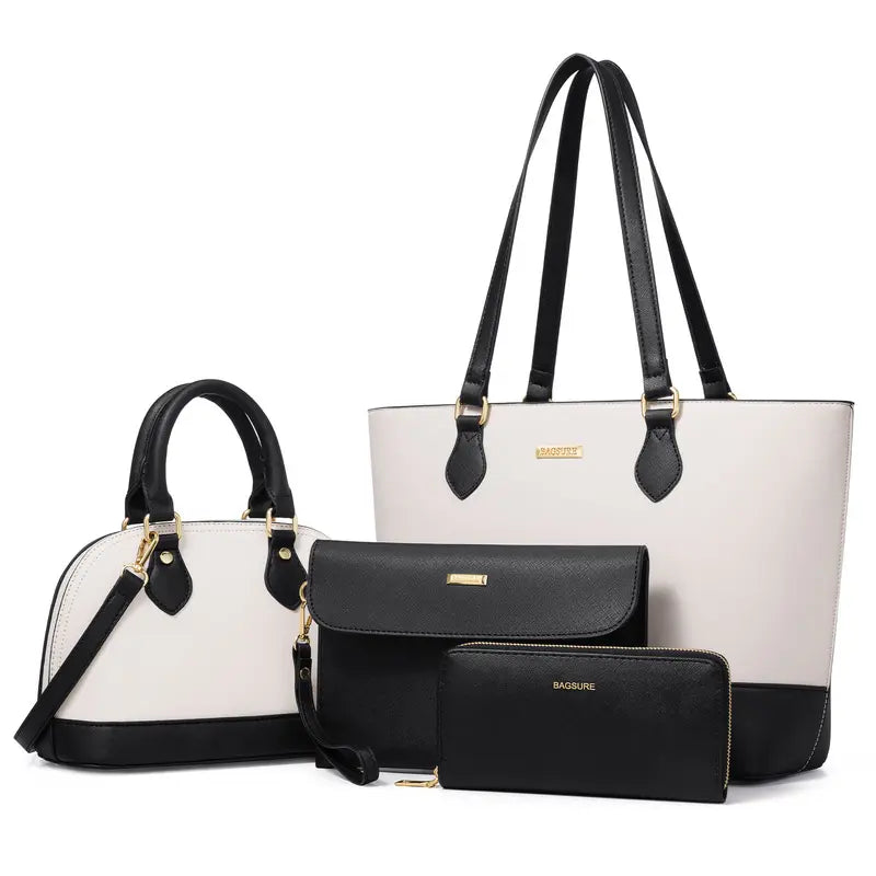 BAGSURE Women'S 4PCS Synthetic Leather Purses Gift Set - Fashion Design Tote (Largest:10.5X13In), Crossbody Bag, Wallet Combo, Durable Organizer, Smooth Stitching, Bags on a Budget, Girlfriend Gifts