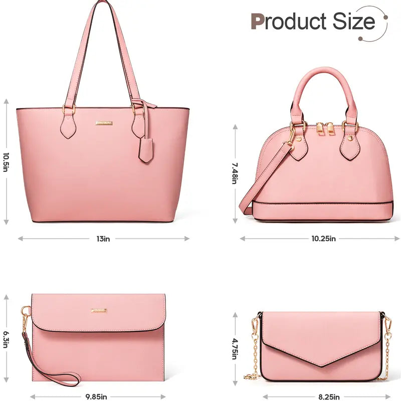 BAGSURE Women'S 4PCS Synthetic Leather Purses Gift Set - Fashion Design Tote (Largest:10.5X13In), Crossbody Bag, Wallet Combo, Durable Organizer, Smooth Stitching, Bags on a Budget, Girlfriend Gifts