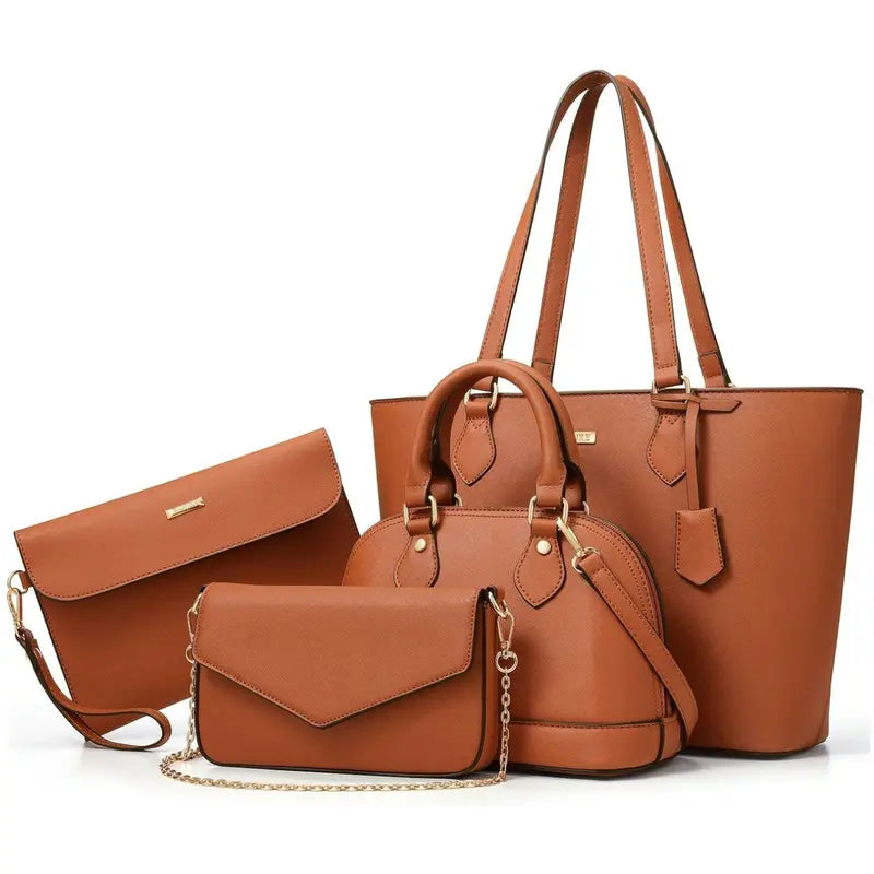 BAGSURE Women'S 4PCS Synthetic Leather Purses Gift Set - Fashion Design Tote (Largest:10.5X13In), Crossbody Bag, Wallet Combo, Durable Organizer, Smooth Stitching, Bags on a Budget, Girlfriend Gifts