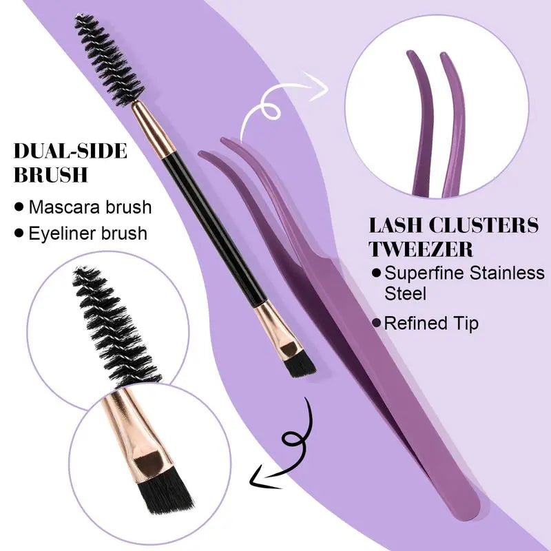 B&Q 30D-40D Vegan Cosmetic Lash Kit - Adult Individual False Eyelashes, Lash Cluster, Nature-Infused Natural Look, Long-Lasting, Lengthening, Beginner-Friendly, with Bond&Seal Remover for At-Home Extensions, so Tea #Sohochic Glam Makeup