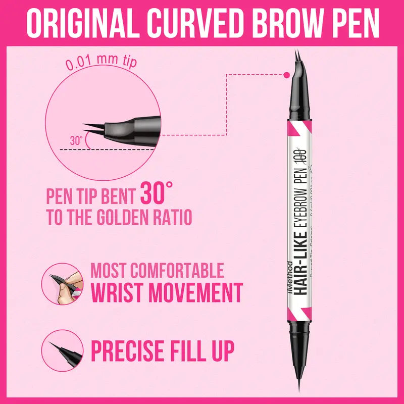 Imethod Curved Eyebrow Pen - Microblading, Liquid, 2-In-1 Dual-Ended with Micro-Fork-Tip Applicator, Waterproof and Long Lasting Makeup Cosmetic,#Sohochic