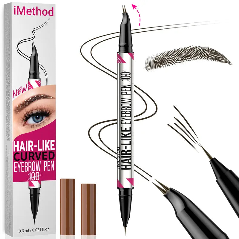 Imethod Curved Eyebrow Pen - Microblading, Liquid, 2-In-1 Dual-Ended with Micro-Fork-Tip Applicator, Waterproof and Long Lasting Makeup Cosmetic,#Sohochic