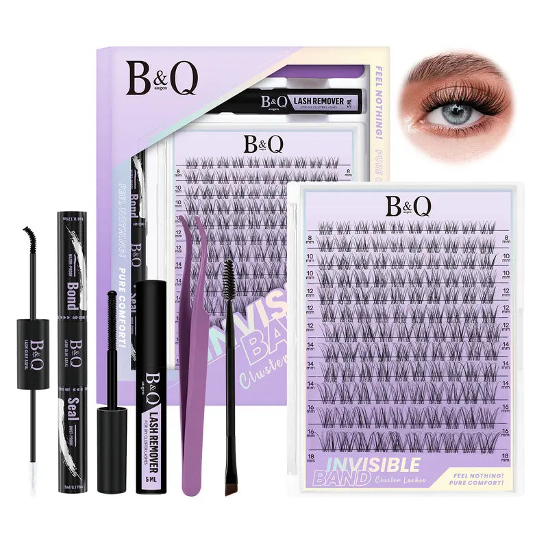 B&Q 30D-40D Vegan Cosmetic Lash Kit - Adult Individual False Eyelashes, Lash Cluster, Nature-Infused Natural Look, Long-Lasting, Lengthening, Beginner-Friendly, with Bond&Seal Remover for At-Home Extensions, so Tea #Sohochic Glam Makeup