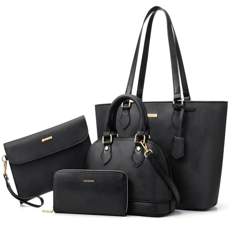 BAGSURE Women'S 4PCS Synthetic Leather Purses Gift Set - Fashion Design Tote (Largest:10.5X13In), Crossbody Bag, Wallet Combo, Durable Organizer, Smooth Stitching, Bags on a Budget, Girlfriend Gifts