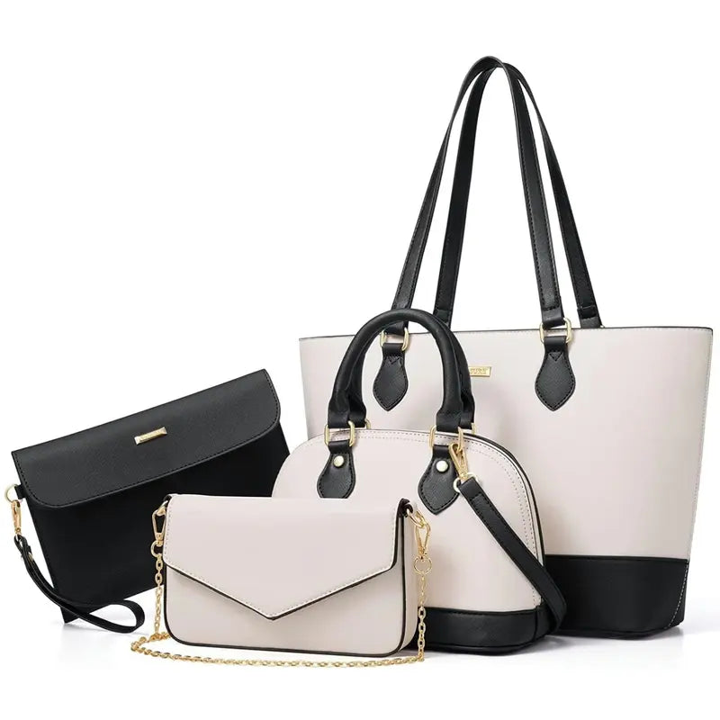 BAGSURE Women'S 4PCS Synthetic Leather Purses Gift Set - Fashion Design Tote (Largest:10.5X13In), Crossbody Bag, Wallet Combo, Durable Organizer, Smooth Stitching, Bags on a Budget, Girlfriend Gifts